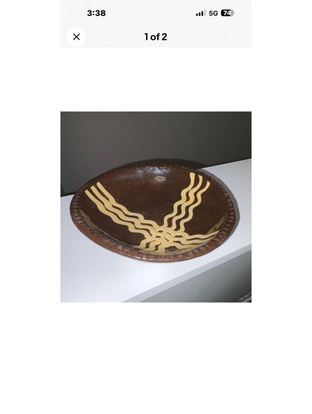Vintage Handmade Brown Ceramic Art Pottery Bowl Swirl Pattern Decorative